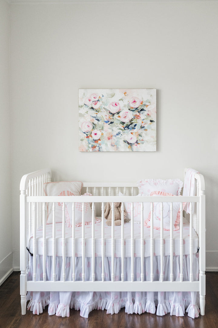 Ruffle Crib Skirt in Pink Watercolor Dot