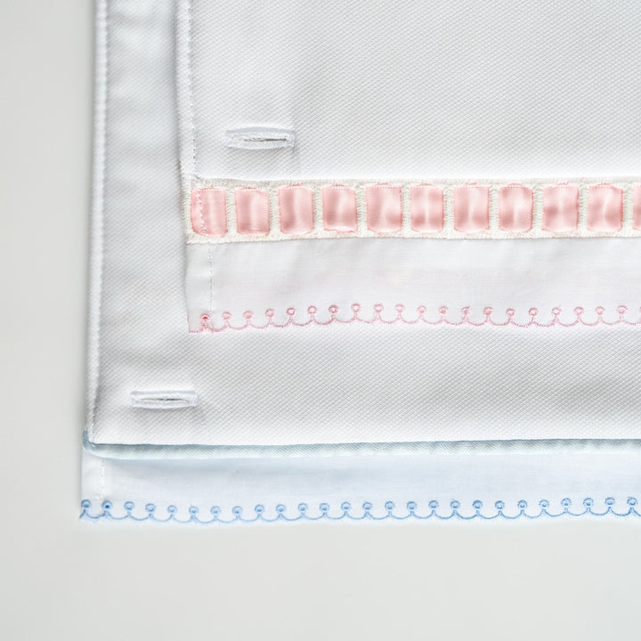 White Pique Crib Rail Topper with Pink Ribbon