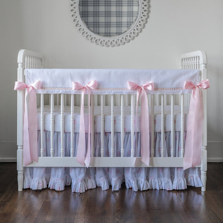 White Pique Crib Rail Topper with Pink Ribbon