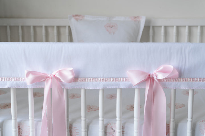 White Pique Crib Rail Topper with Pink Ribbon
