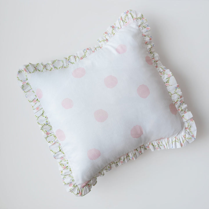 Pink Dot Pillow with Lattice Trim