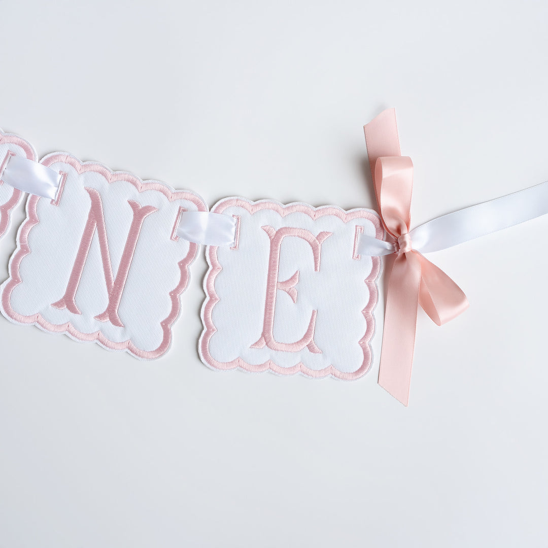 3 Piece ONE Banner: White with Pink