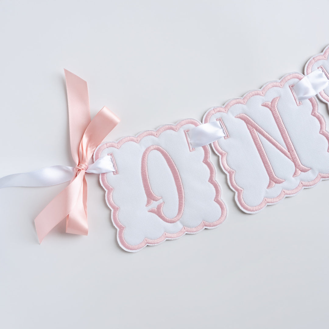 3 Piece ONE Banner: White with Pink