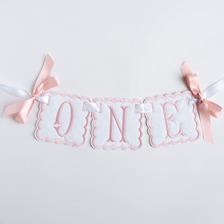 3 Piece ONE Banner: White with Pink