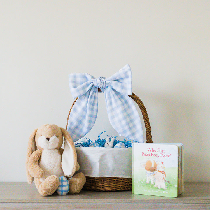 Little Blue Check Easter Basket Bow