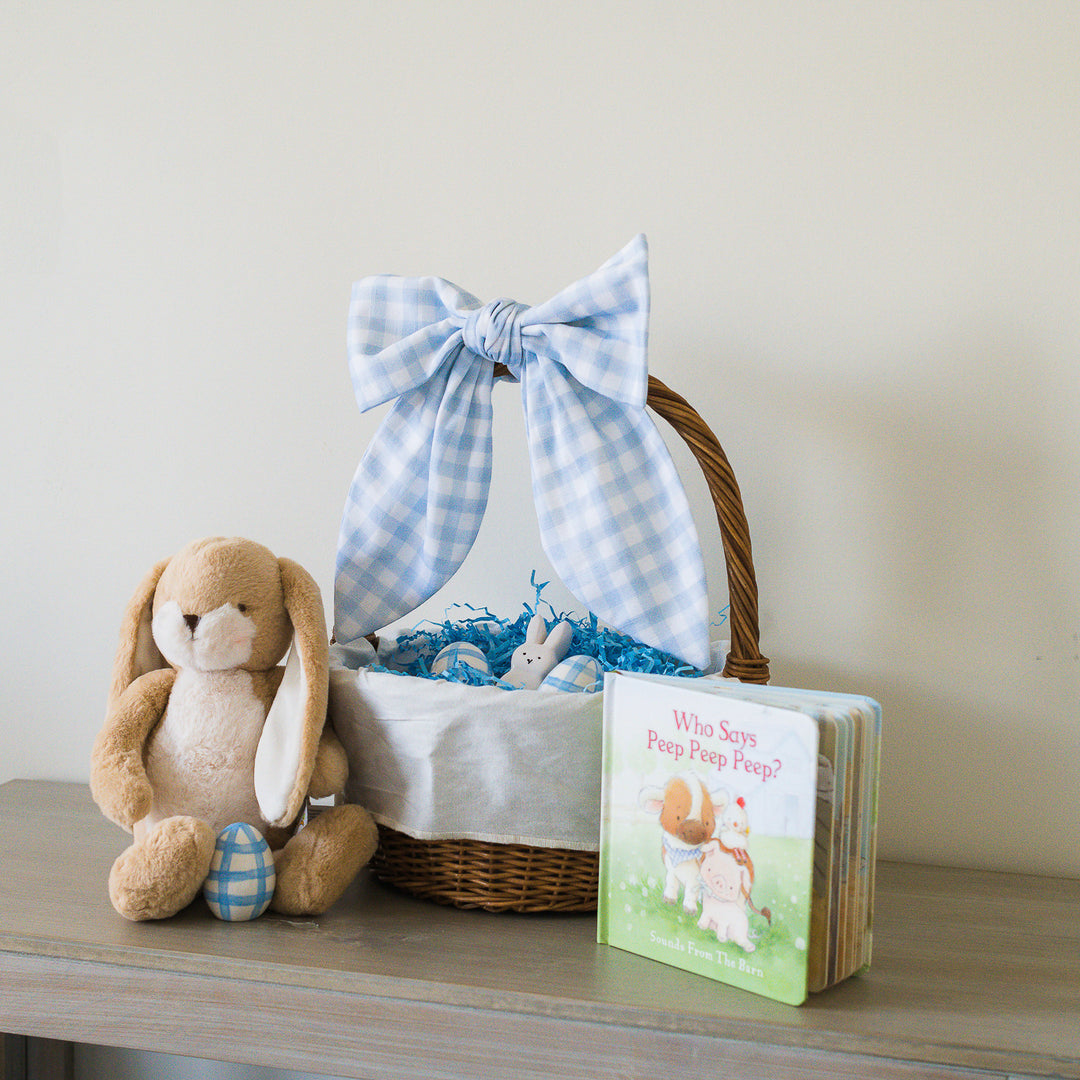 Little Blue Check Easter Basket Bow