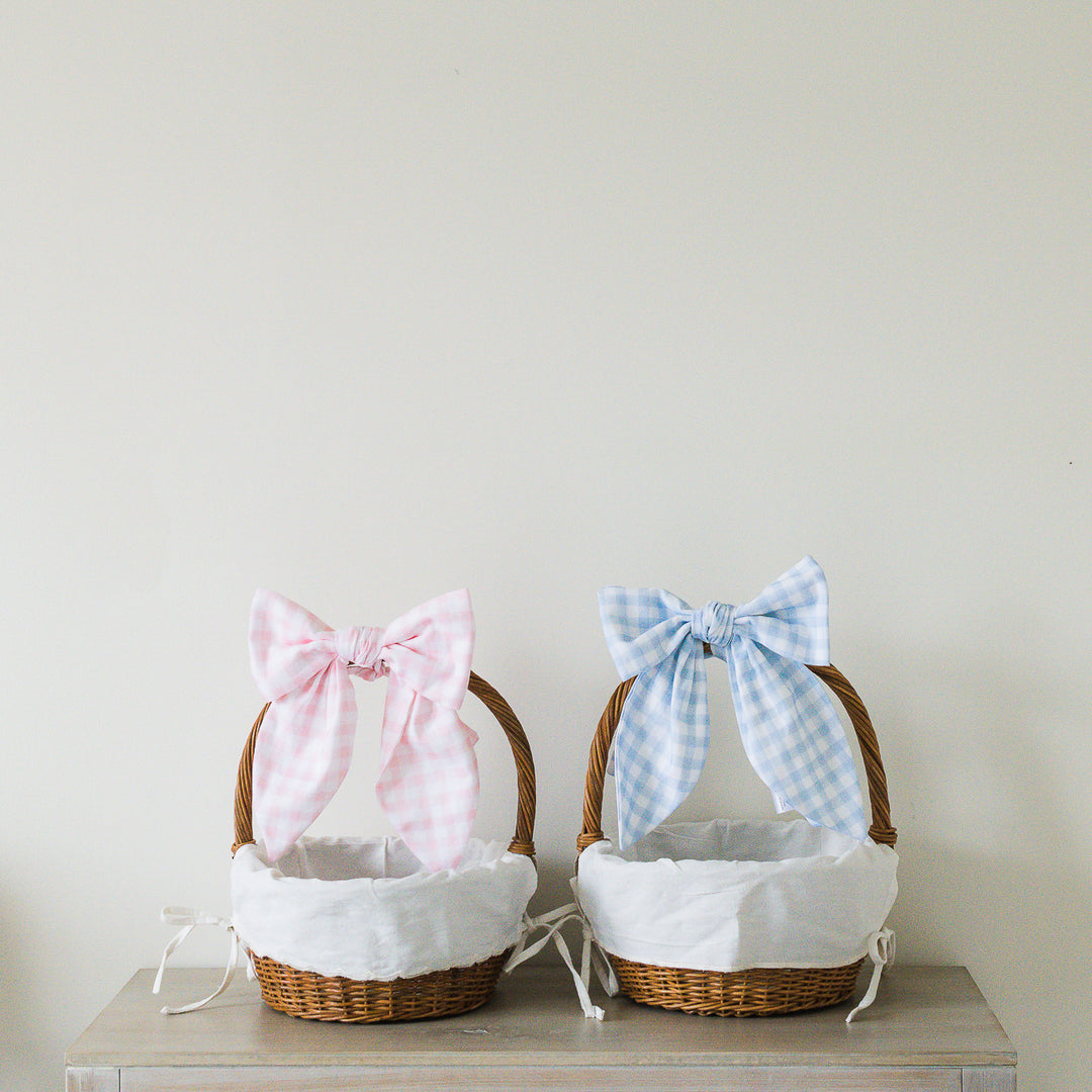 Little Blue Check Easter Basket Bow