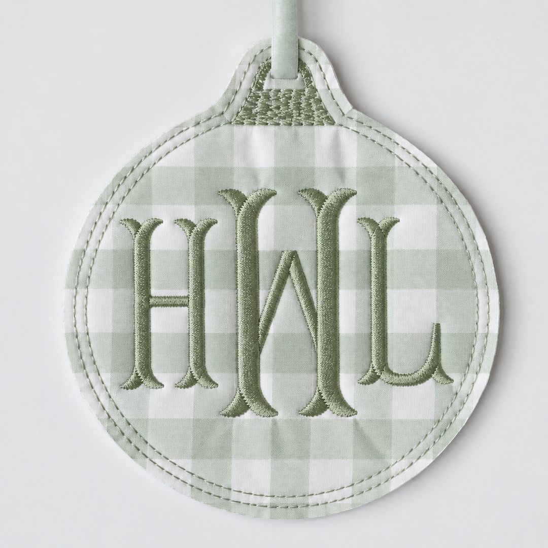 Little Green Check Monogram Ornament