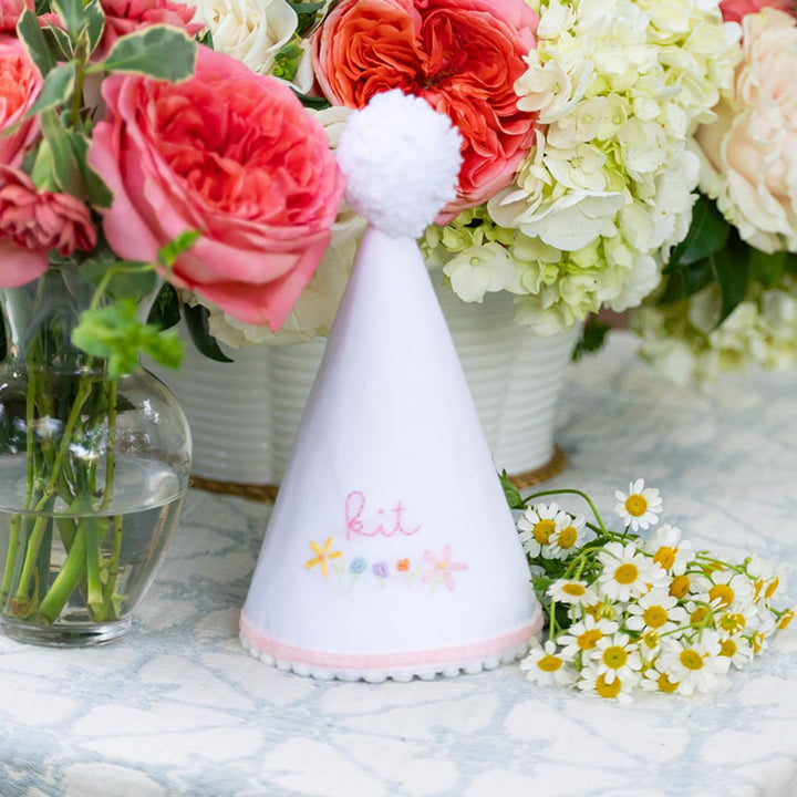 Row of Flowers Hand Stitched Party Hat