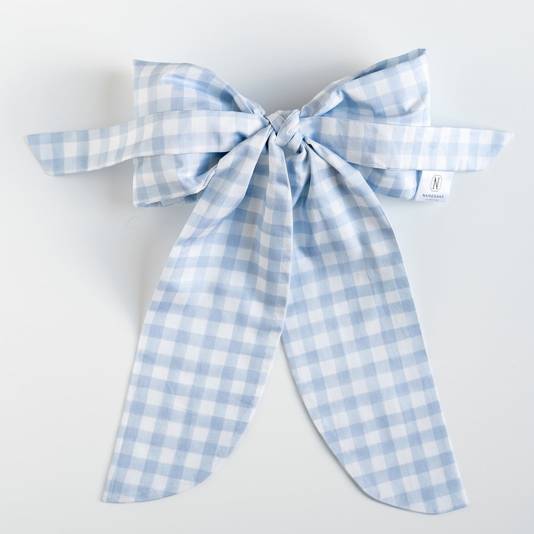Little Blue Check Bow Topper