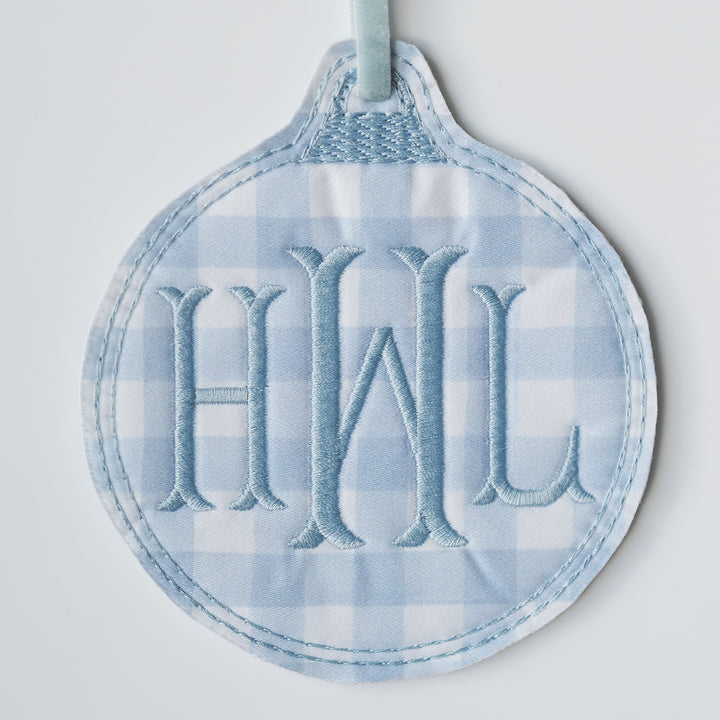 Little Blue Check Monogram Ornament