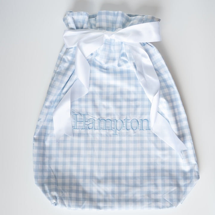 Little Blue Check Heirloom Santa Sack