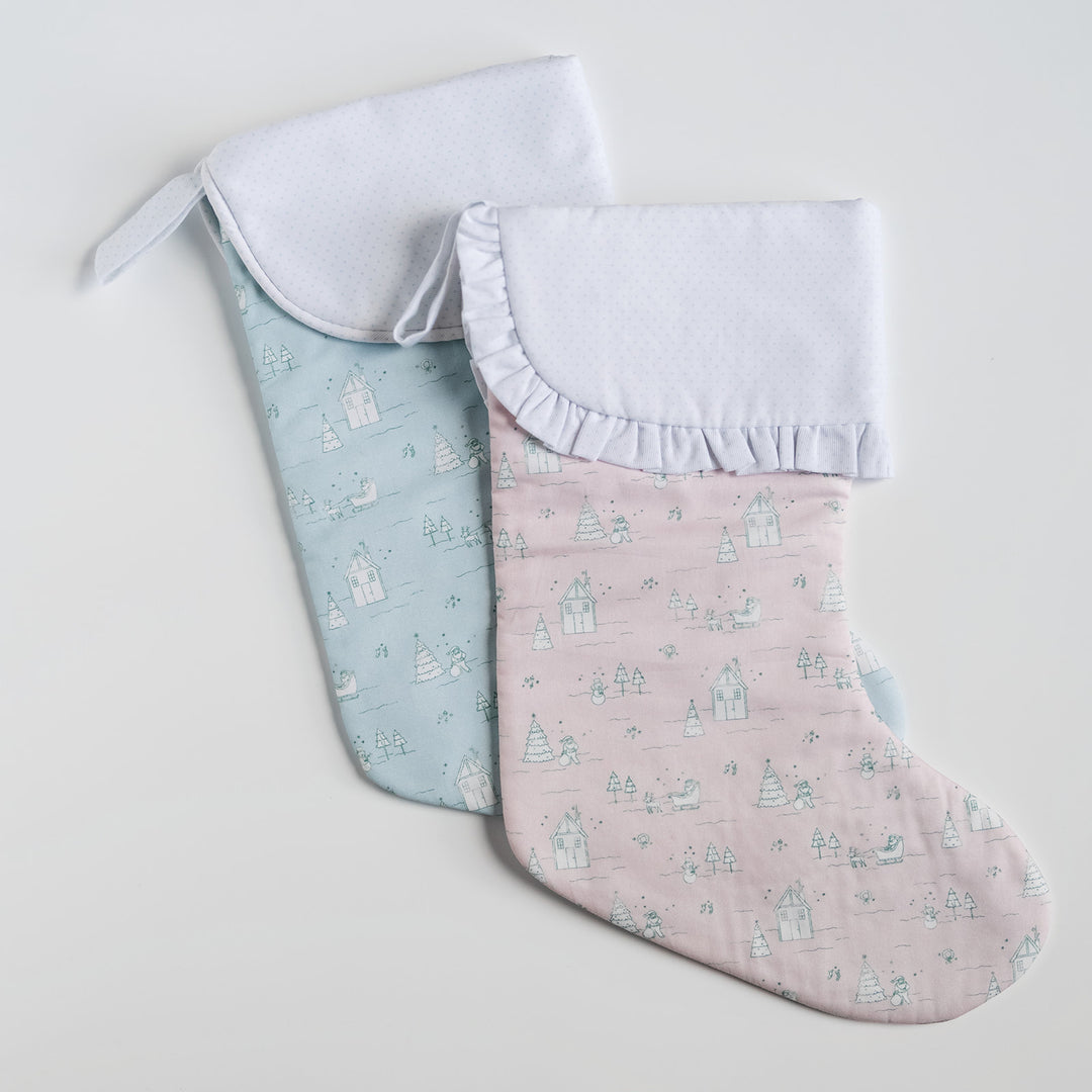 Blue Christmas Village Heirloom Christmas Stocking