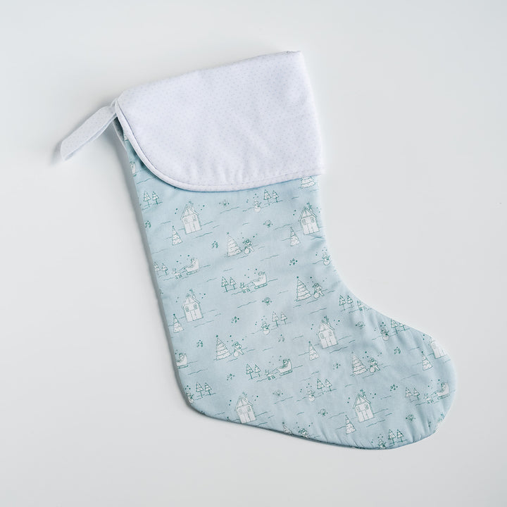 Blue Christmas Village Heirloom Christmas Stocking