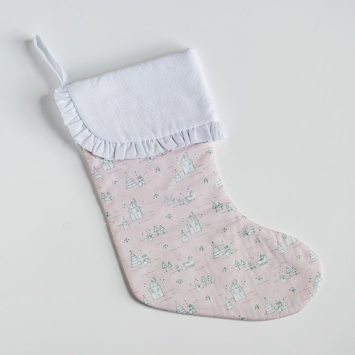 Pink Christmas Village Heirloom Christmas Stocking