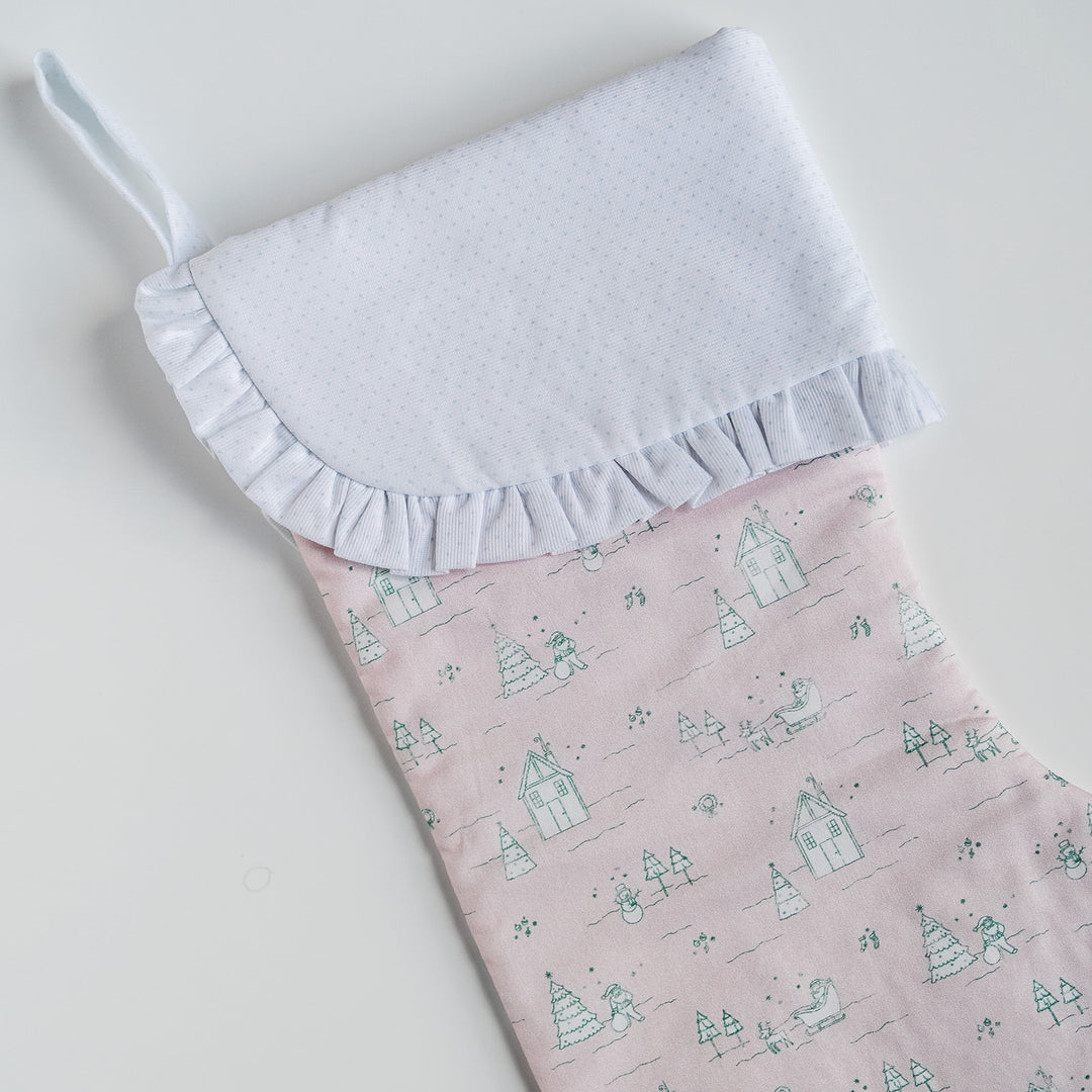 Pink Christmas Village Heirloom Christmas Stocking