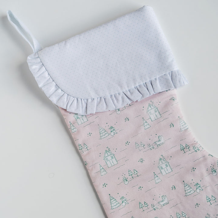 Pink Christmas Village Heirloom Christmas Stocking