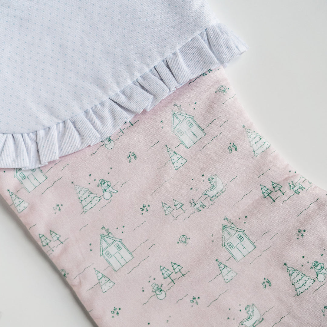 Pink Christmas Village Heirloom Christmas Stocking
