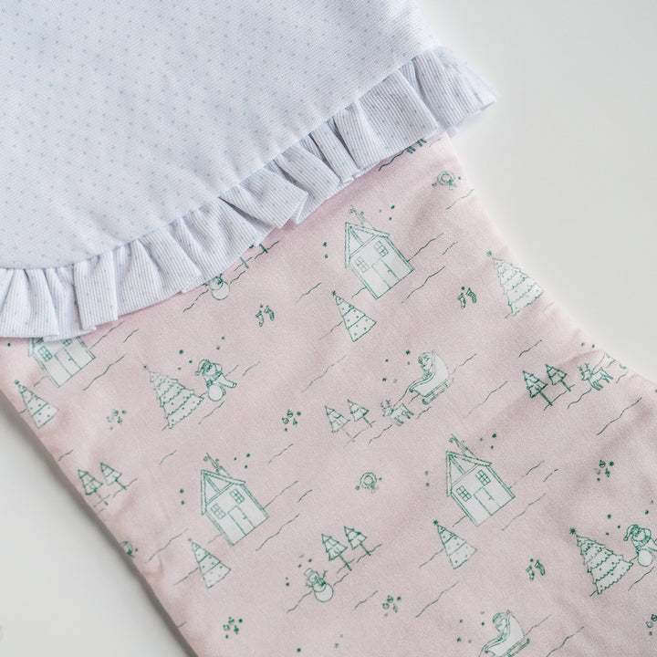 Pink Christmas Village Heirloom Christmas Stocking