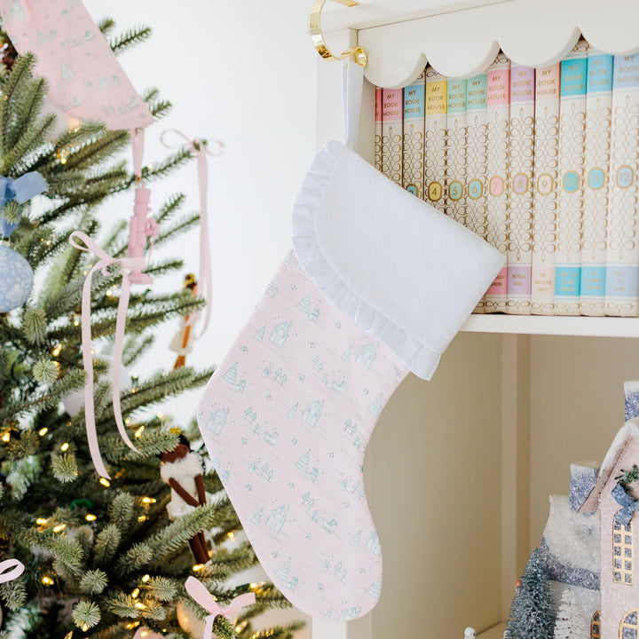 Pink Christmas Village Stocking