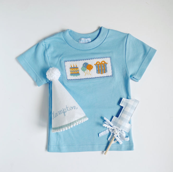 Birthday Boy Smocked Shirt - Solid Blue