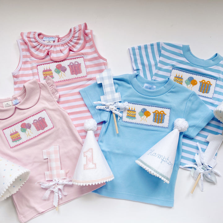 Birthday Boy Smocked Shirt - Blue Stripe