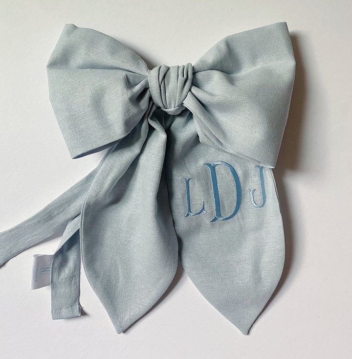 Blue Linen Easter Basket Bow