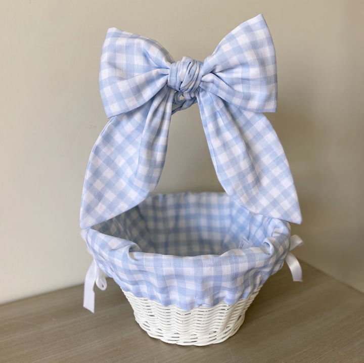 Little Blue Check Easter Basket Bow