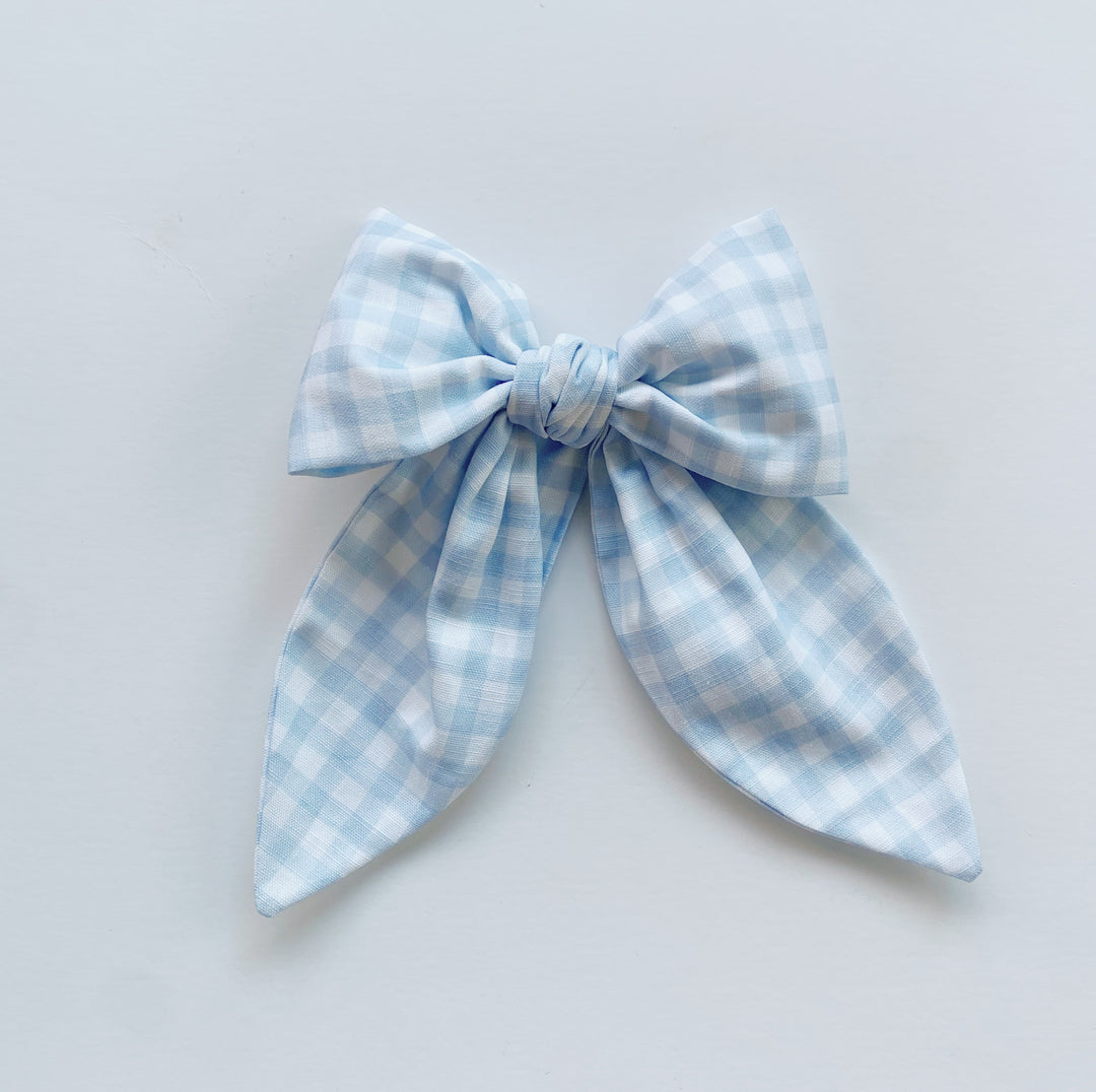 Little Blue Check Easter Basket Bow