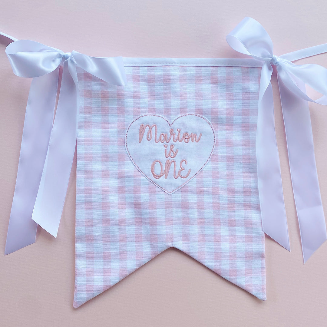 Little Pink Check Heart Applique Banner