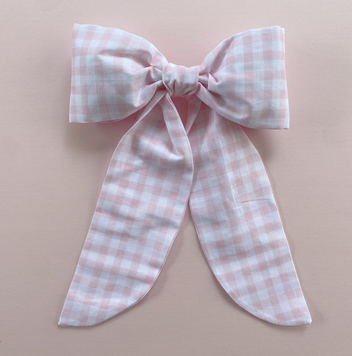 Little Pink Check Linen Bow Topper