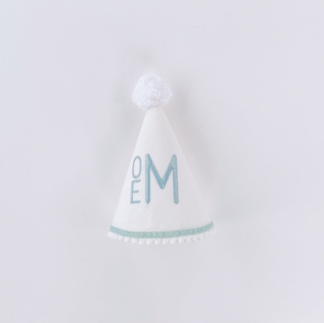 White Linen Party Hat with Blue