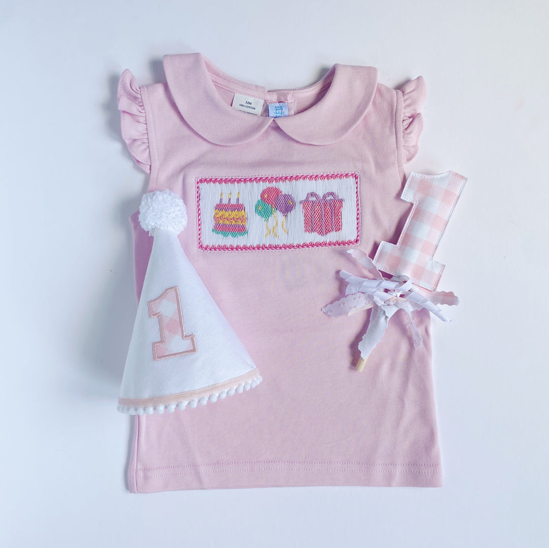 Birthday Girl Smocked Shirt - Solid Pink