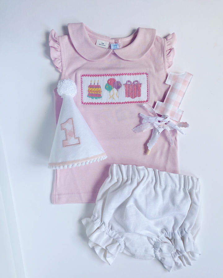 Birthday Girl Smocked Shirt - Solid Pink