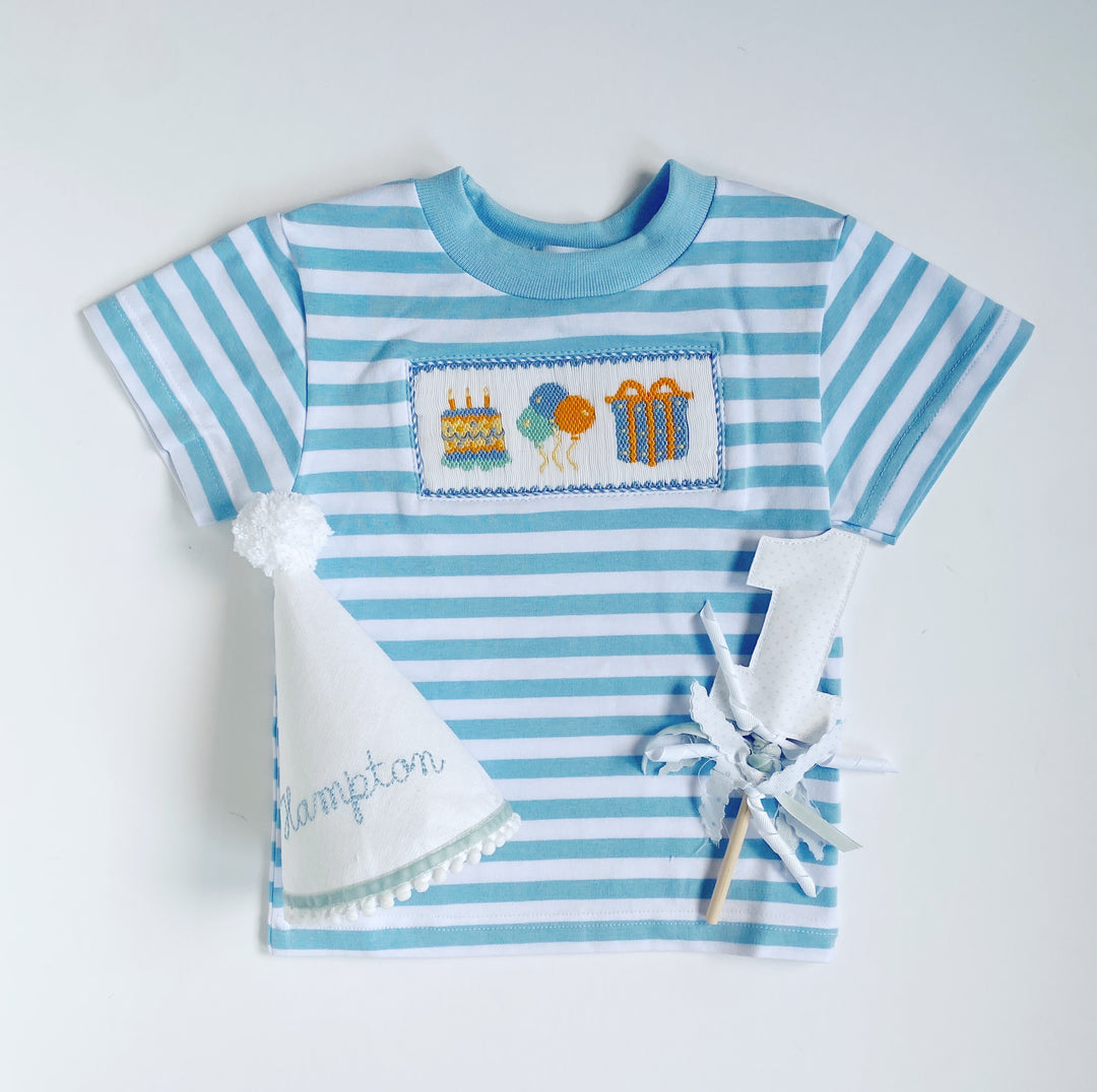 Birthday Boy Smocked Shirt - Blue Stripe